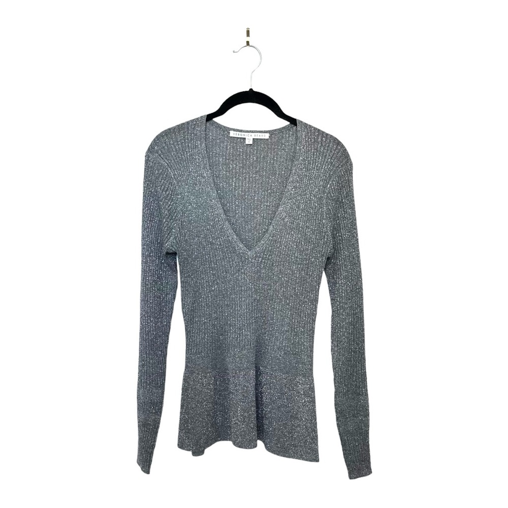 Veronica Beard Esmeralda Metallic Knit Top in Silver Size M